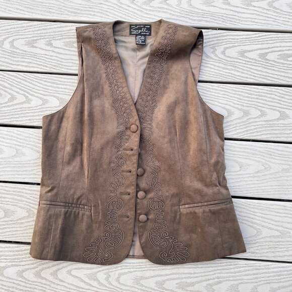 Vintage Suede Vest  and Pants  matching Set Green Suzelle Size 12 - Picture 4 of 10